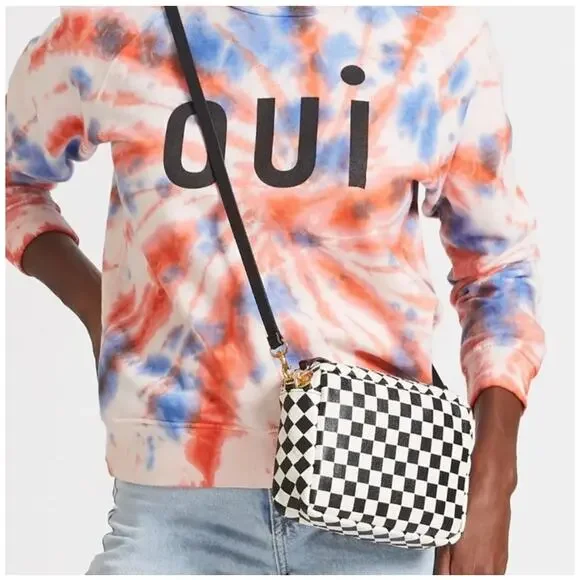 Clare V. Midi Sac Bag Checkered Crossbody Bag Purse Small Black and White - Picture 12 of 12